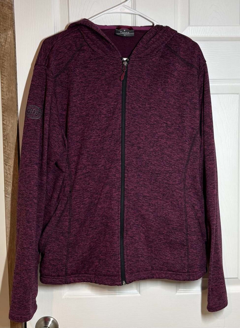 Fossa Heathered Burgundy Full Zip Hooded Fleece Jacket XL